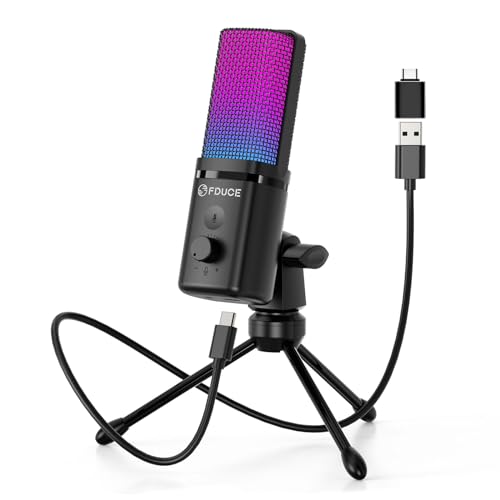 FDUCE Gaming USB Microphone for PC,RGB Condenser Computer Mic with Tripod Stand,Quick Mute,Gain Control,Cardioid Mic for Streaming, Podcast, Twitch, YouTube, PC, Computer, PS5, (M160) - Image 1