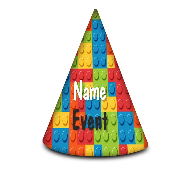 Brown Cloud Brown Cloud Personalised Blocks Theme Caps/Hats Party Decorations/Supplies for Birthday/Baby Shower/Kids Customised with Name Date Occasion Event (PS Cap 01) (Pack of 20) - Image 1