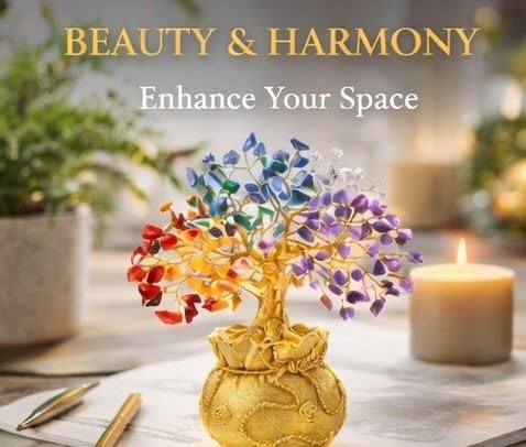 ZAICUS Seven Chakra Crystal Tree Showpiece with Golden Bag Base – Feng Shui Gemstone Bonsai for Home Decor, Office Table & Cororate Gift (7 X 3 Inch) - Image 5