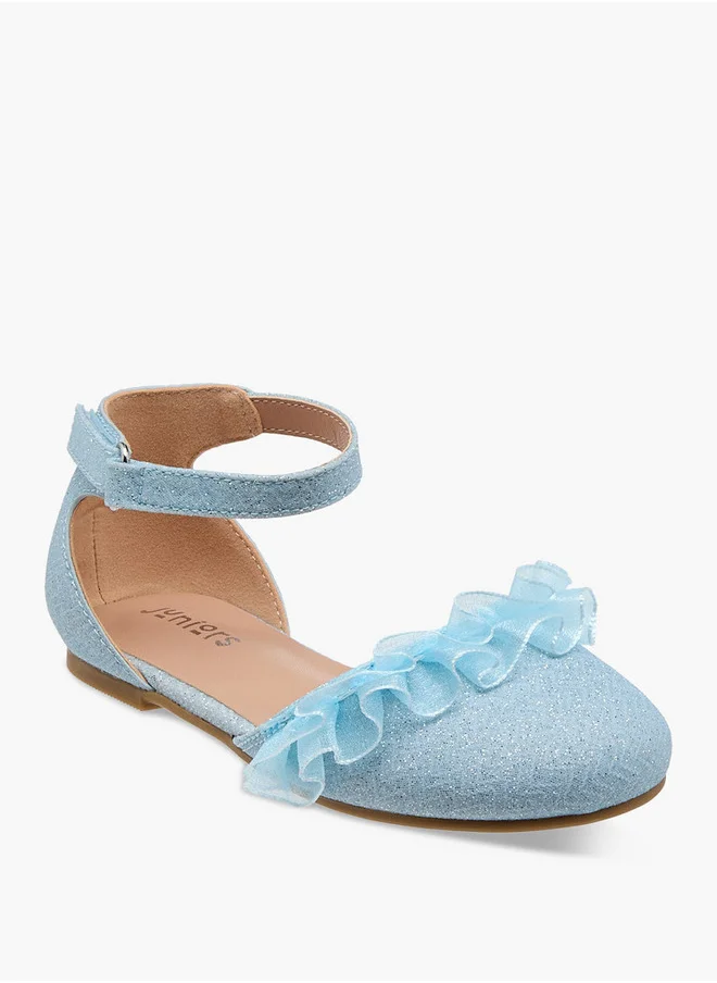 JUNIORS Girls Glitter Embellished Ballerina Shoes with Hook and Loop Closure