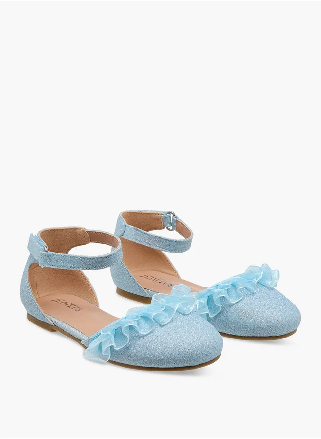 JUNIORS Girls Glitter Embellished Ballerina Shoes with Hook and Loop Closure