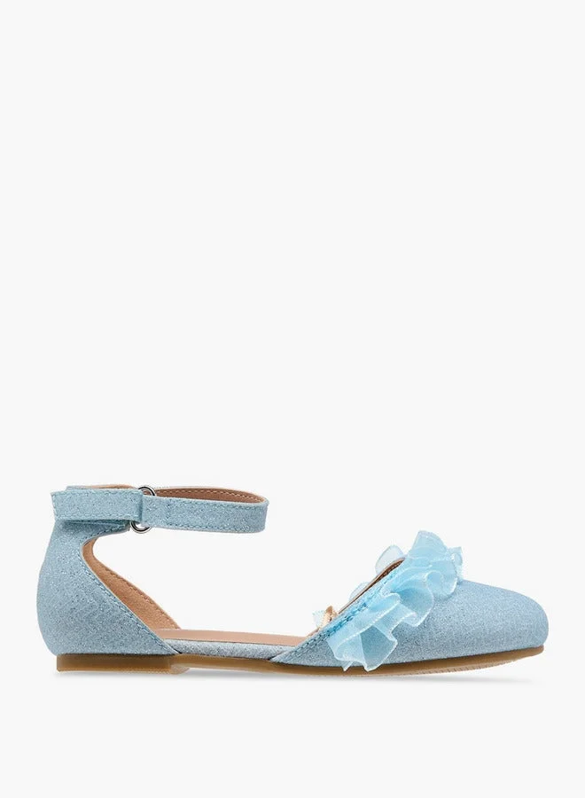 JUNIORS Girls Glitter Embellished Ballerina Shoes with Hook and Loop Closure