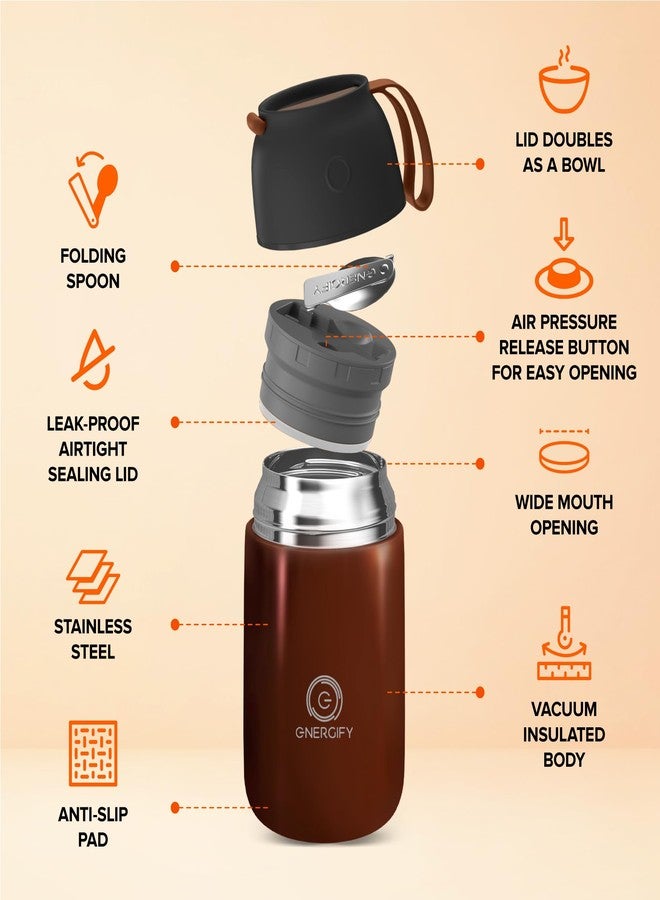 ENERGIFY Vacuum Insulated Food Jar. Large 24oz Bowl incl. Folding Spoon, Cup. Wide Mouth Keep Hot & Cold Drinks Soup Lunch Container for Adults. BPA-Free Stainless Steel, Leak Proof Red Mahogany - Image 2