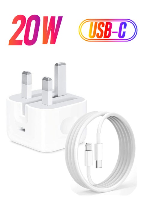 20W USB C Fast Wall Charger with 1M USB C to Lightning Cable Compatible with iPhone 14/14 Pro/14 Pro Max/13/12/SE2020/11/XR/XS Max/X/iPad