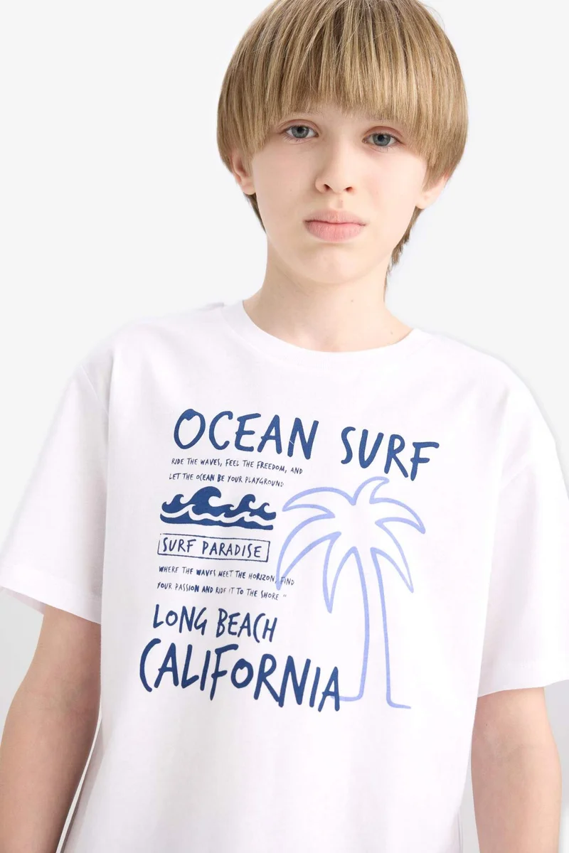 ديفاكتو Boy Crew Neck Printed Short Sleeve T-Shirt