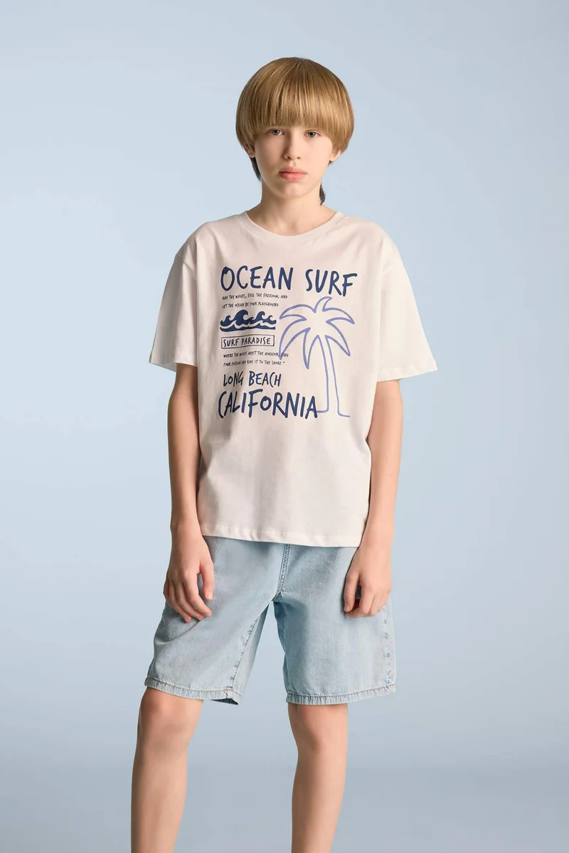 ديفاكتو Boy Crew Neck Printed Short Sleeve T-Shirt