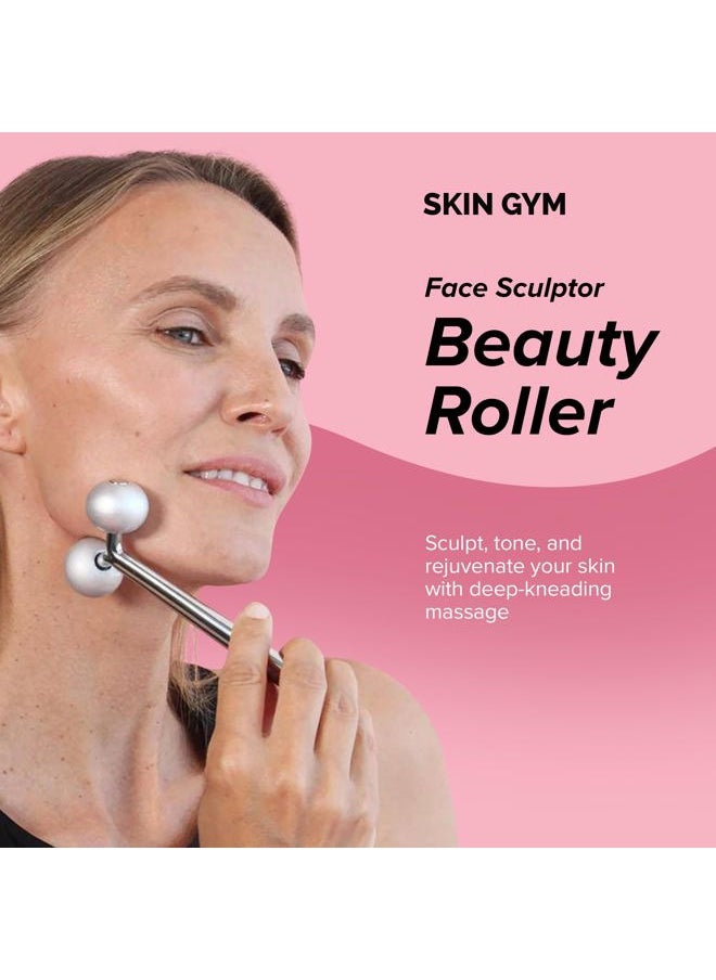 SKIN GYM Face Sculptor Beauty Roller - Stainless Steel Face Roller Massager Tool for Wrinkles and Lifting, Anti Aging Facial Roller to Release Muscle Tension, Contour Face and Improve Skin Appearance  - Image 2