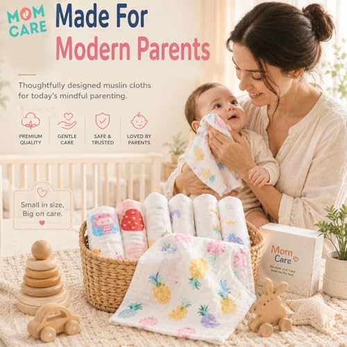 MOM CARE 6 Layer Muslin Baby Washcloth Napkins for Newborn Baby, Ultra Soft Reusable Cotton Face Towels, Highly Absorbent Burp Cloth Feeding Wipes for Babies, Pack of 3 - Image 4