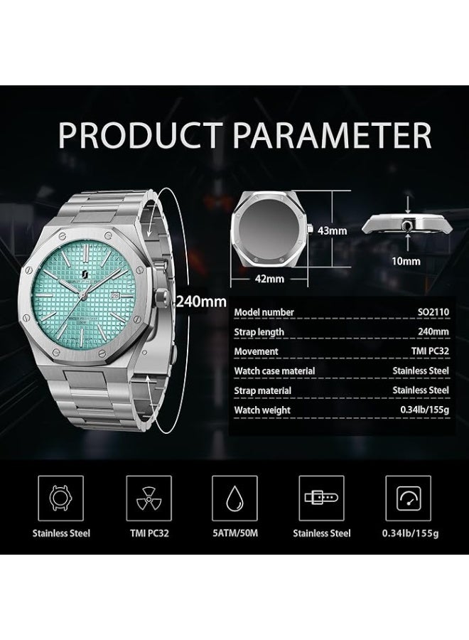 Sapphero Watch for Men Stainless Steel Mens Watches Waterproof Analog Quartz Movement Wrist Watch Gifts for Men - Image 5