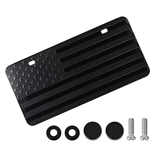FlyChetah American Front Flag License Plate, Custom Novelty Vintage Aluminum Metal 3D Pfenk License Plate Tag Vanity Gift Patriotic Embossed License Plates 6 x 12 inch, Black - Image 1