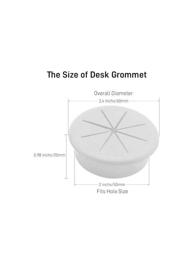 promass Desk Grommet, Flexible Desk Cable Grommet Desk Cable Hole Covers with Hole Saw, Plastic Grommet for Office Equipment, Ideal Solution for Office and Home Table Cable (White, Pack of 6) - Image 2
