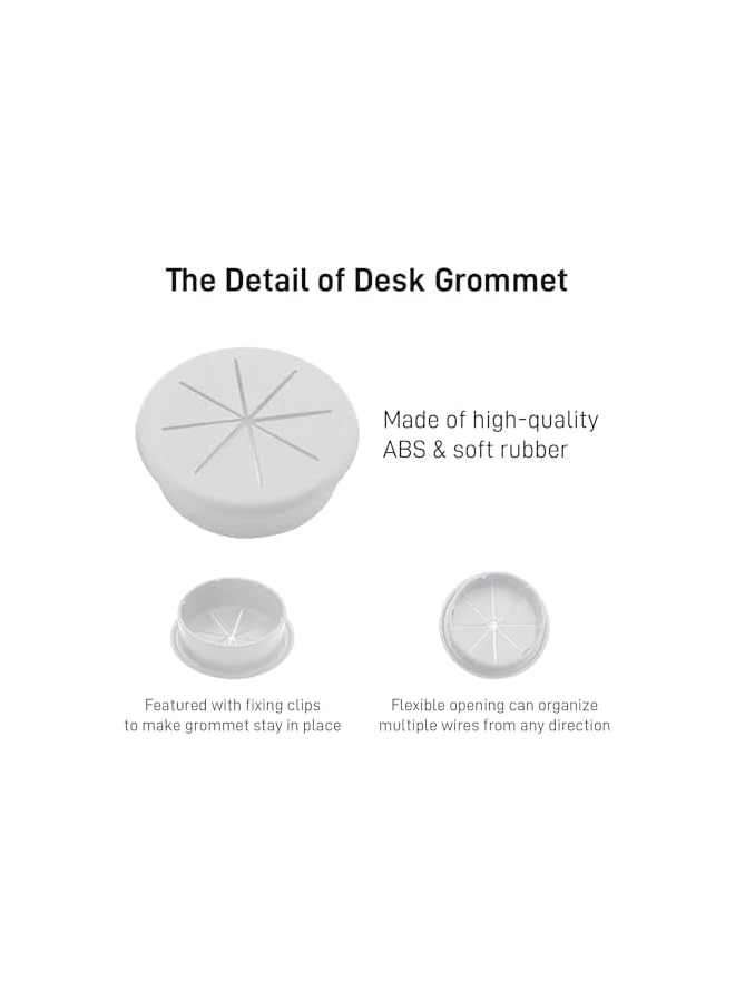 promass Desk Grommet, Flexible Desk Cable Grommet Desk Cable Hole Covers with Hole Saw, Plastic Grommet for Office Equipment, Ideal Solution for Office and Home Table Cable (White, Pack of 6) - Image 4