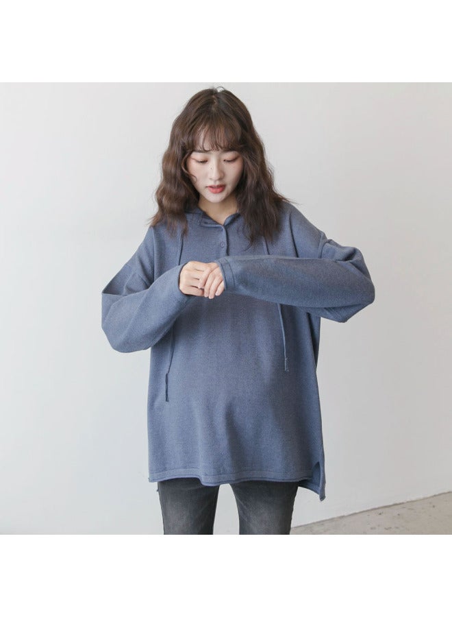 Autumn New Maternity Fashion Simple Pregnant Women Hooded Knitwear Loose Casual Pregnant Women Bottoming Top Trendy Mom