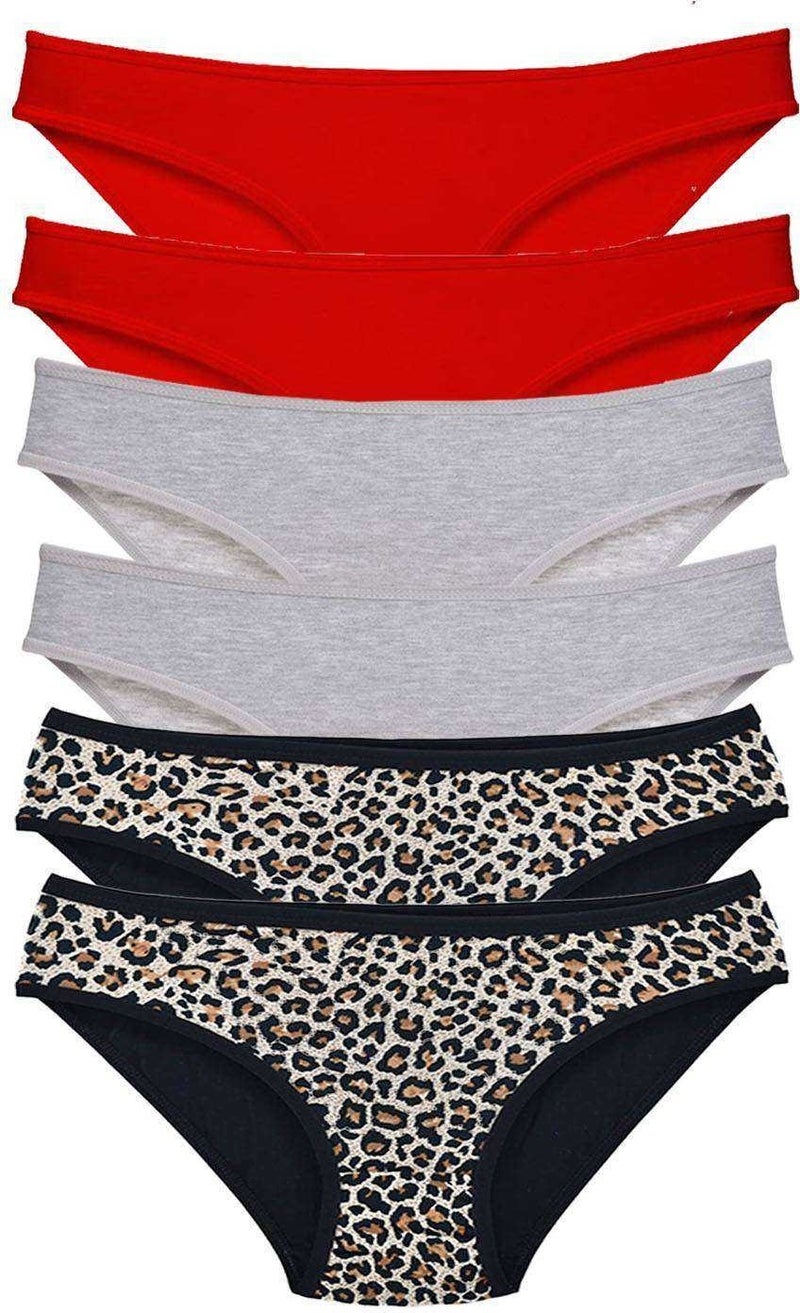 Secret Lover 6 Pieces Lycra Women's Slip Panties Leopard Red Gray - Image 1