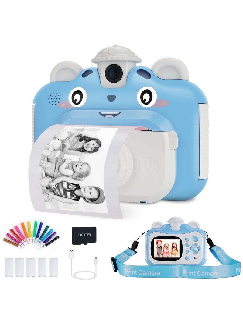Generic Instant Print Digital Kids Camera, Selfie 1080P Video Camera for Kid with 180° Rotating Len,32GB TF Card, Print Paper, Color Pens Set, Rechargeable Toy Camera  - Image 1