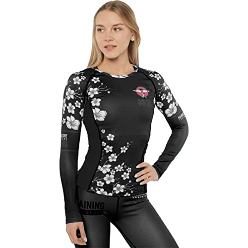 Hardcore Training Sakura Women Rash Guard Long Sleeve Compression Base Layer Tight Fitness Yoga Running Gym Workout Black - Image 3