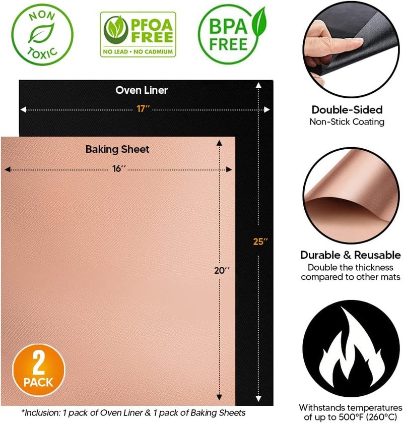 ThreadNanny بطانات الفرن لأسفل الفرن مع حصيرة الخبز مقاومة للحرارة بطانات الموقد لأسفل الموقد الكهربائي وأوراق تيفلون للخبز حصيرة قابلة لإعادة الاستخدام للموقد الكهربائي - Image 2