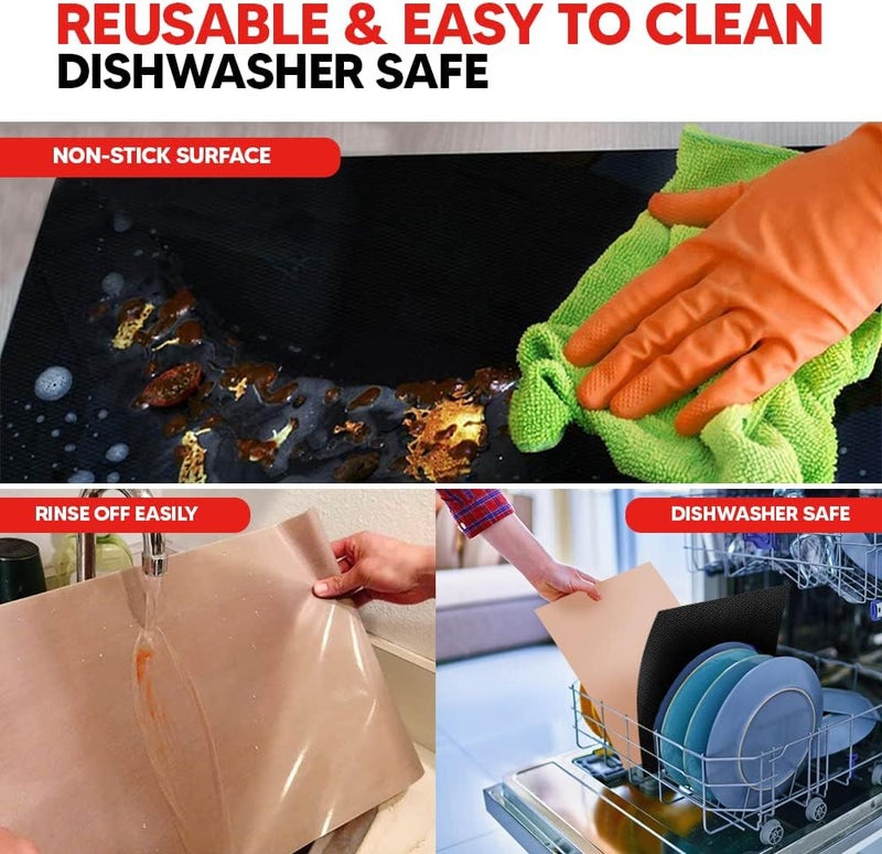 ThreadNanny بطانات الفرن لأسفل الفرن مع حصيرة الخبز مقاومة للحرارة بطانات الموقد لأسفل الموقد الكهربائي وأوراق تيفلون للخبز حصيرة قابلة لإعادة الاستخدام للموقد الكهربائي - Image 5