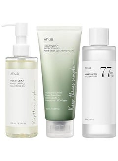 personal care Anua's Bestselling Trio: Heartleaf Pore Control Cleansing Oil, Quercetinol Pore Deep Cleansing Foam, and  Heartleaf 77 Soothing Toner - The Perfect Gentle Korean Skincare Double Cleanse  - Image 1