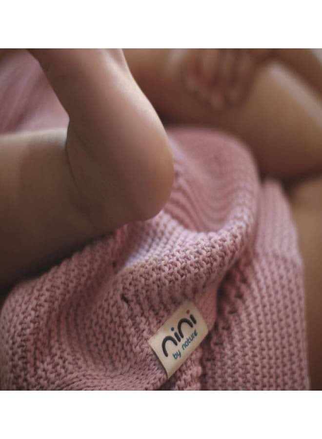 Nini Baby - Organic Cotton Knitted Baby Blanket, Bobbles, Antibacterial Finish – Blush Rose, 0-36 Months - Image 3