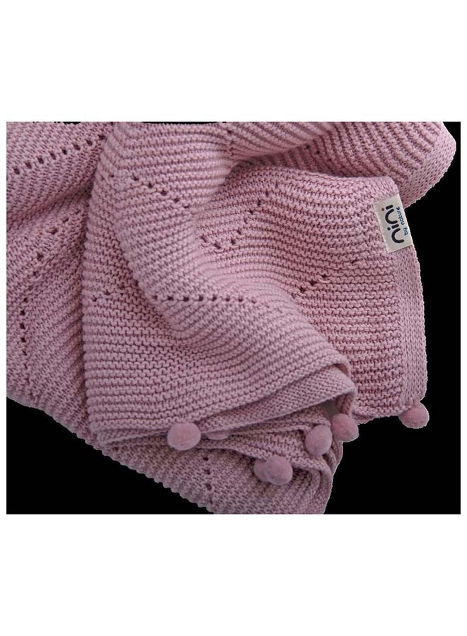 Nini Baby - Organic Cotton Knitted Baby Blanket, Bobbles, Antibacterial Finish – Blush Rose, 0-36 Months - Image 2