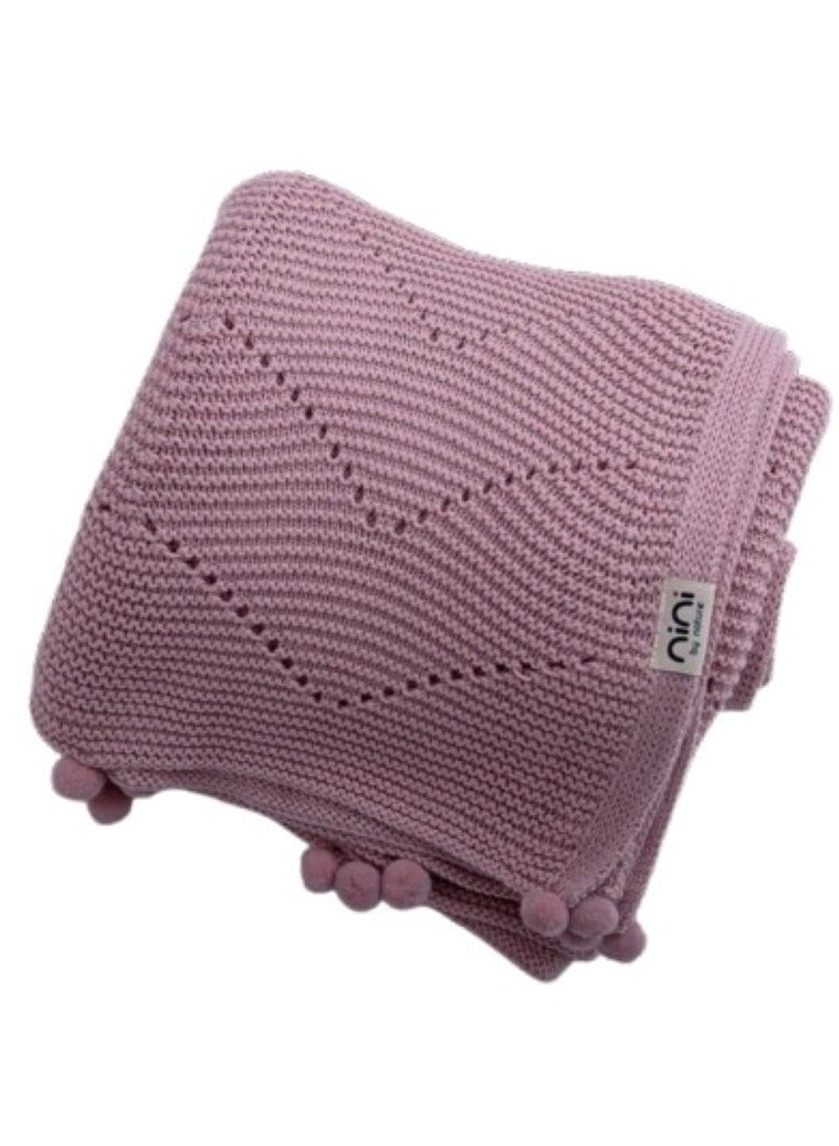 Nini Baby - Organic Cotton Knitted Baby Blanket, Bobbles, Antibacterial Finish – Blush Rose, 0-36 Months - Image 1