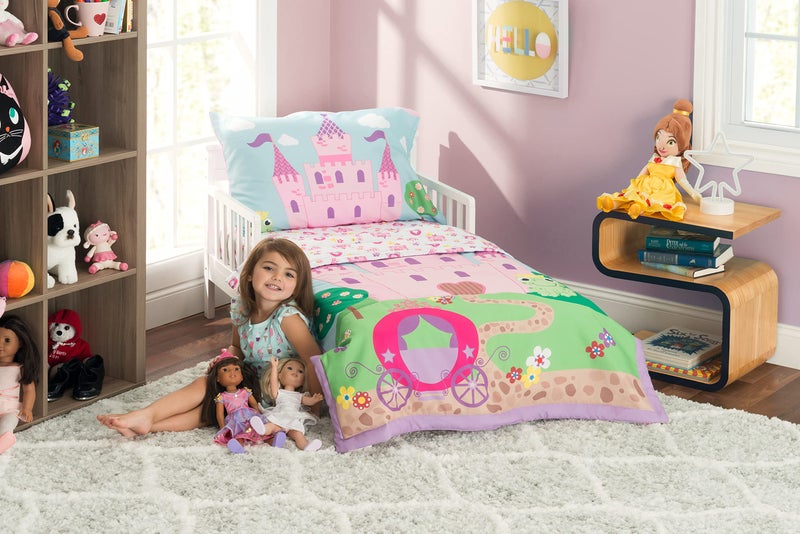 EVERYDAY KIDS 4 Piece Toddler Bedding Set -Princess Storyland- Includes Comforter, Flat Sheet, Fitted Sheet and Reversible Pillowcase - Image 5