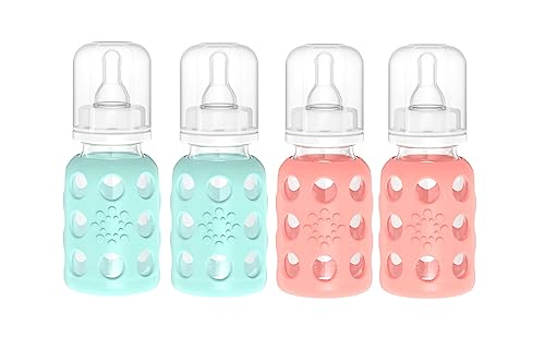 Lifefactory Glass Baby Bottles with Silicone Protection 4Pack 4 oz Each Bottle 2 Mint 2 Cantaloupe
