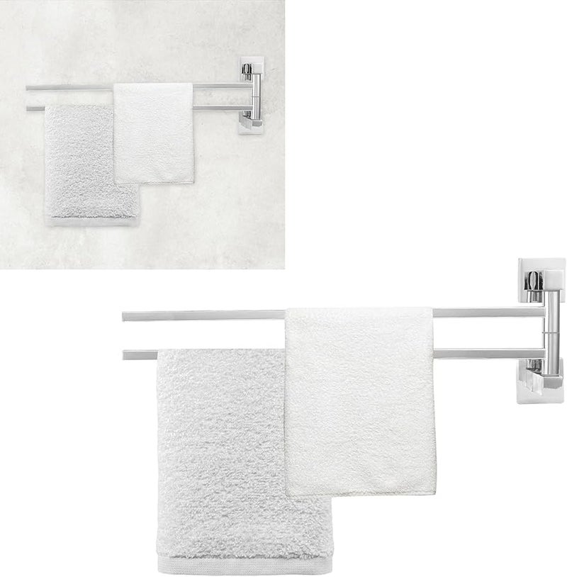 Movable Two Rods Chrome Plated Stainless Steel Towel Rack 180 Degree Rotatable Design Easy Installation - Image 5