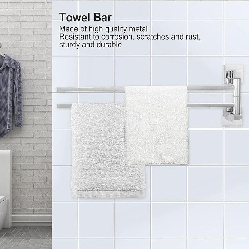 Movable Two Rods Chrome Plated Stainless Steel Towel Rack 180 Degree Rotatable Design Easy Installation - Image 4