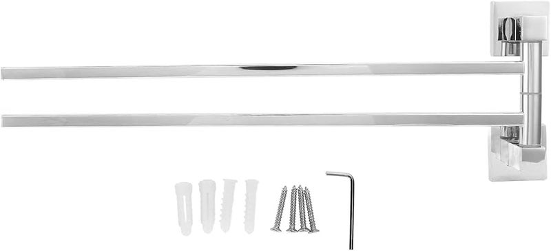 Movable Two Rods Chrome Plated Stainless Steel Towel Rack 180 Degree Rotatable Design Easy Installation - Image 2