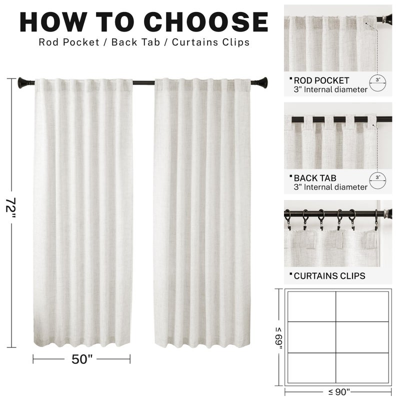 MEETBILY Ivory Linen Blend Curtains 72 Inch Long for Living Room 2 Panels Set Back Tab Semi Sheer Light Reducing Neutral Modern Farmhouse Window Curtain Drapes for Laundry Dining Room 50x72 in Length - Image 3