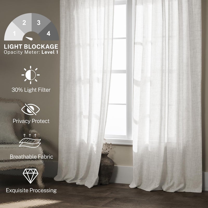 MEETBILY Ivory Linen Blend Curtains 72 Inch Long for Living Room 2 Panels Set Back Tab Semi Sheer Light Reducing Neutral Modern Farmhouse Window Curtain Drapes for Laundry Dining Room 50x72 in Length - Image 2