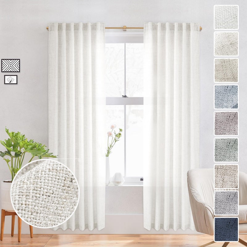 MEETBILY Ivory Linen Blend Curtains 72 Inch Long for Living Room 2 Panels Set Back Tab Semi Sheer Light Reducing Neutral Modern Farmhouse Window Curtain Drapes for Laundry Dining Room 50x72 in Length - Image 1
