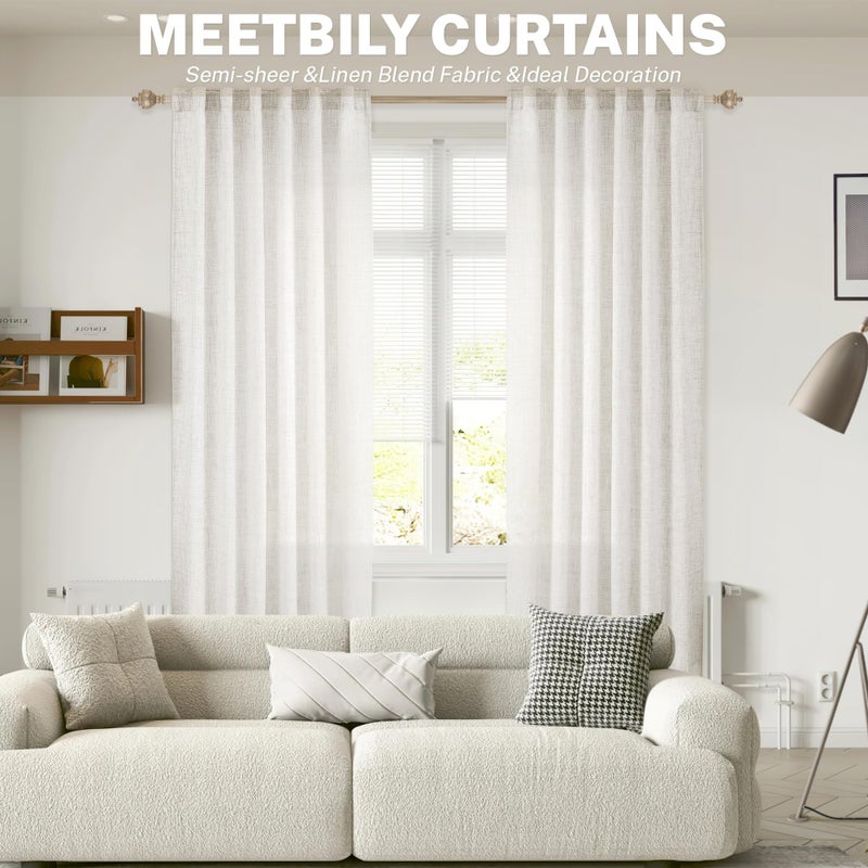 MEETBILY Ivory Linen Blend Curtains 72 Inch Long for Living Room 2 Panels Set Back Tab Semi Sheer Light Reducing Neutral Modern Farmhouse Window Curtain Drapes for Laundry Dining Room 50x72 in Length - Image 5