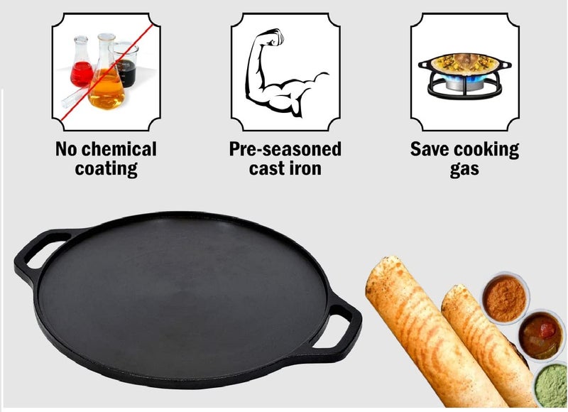 XL Kitchen Pre-Seasoned Cast Iron Dosa/Roti/Chapati Tawa, 12 Inch (Black) - Image 4