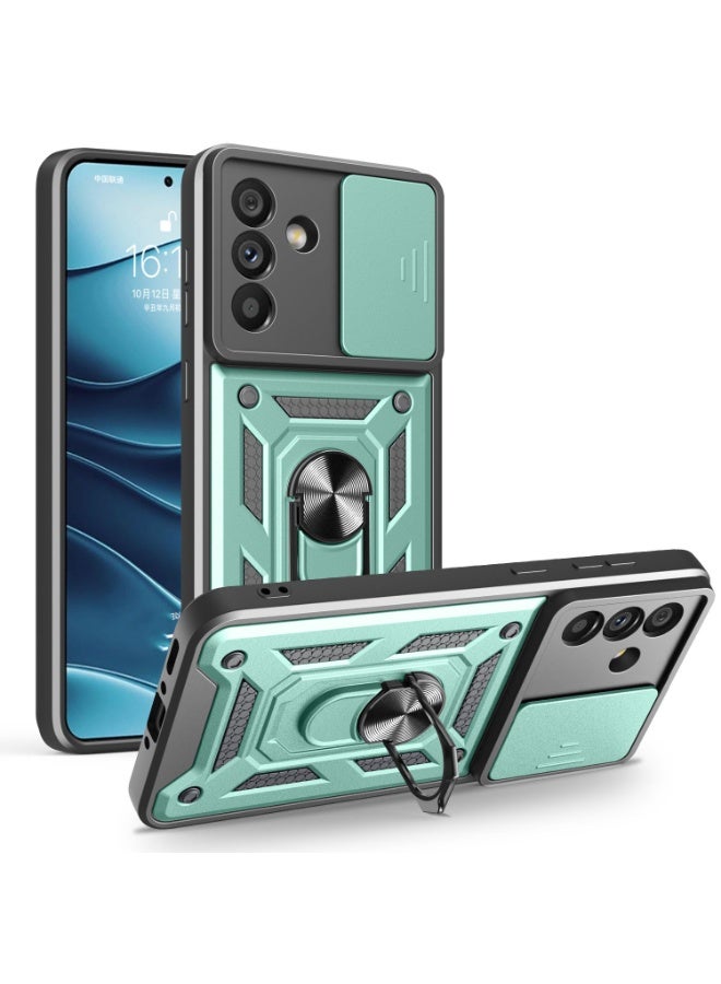 Shunjia Sliding Window Case, Shockproof Rugged Armor with Sliding Camera Cover & 360° Ring Kickstand, Compatible with Samsung Galaxy A56 (Green)