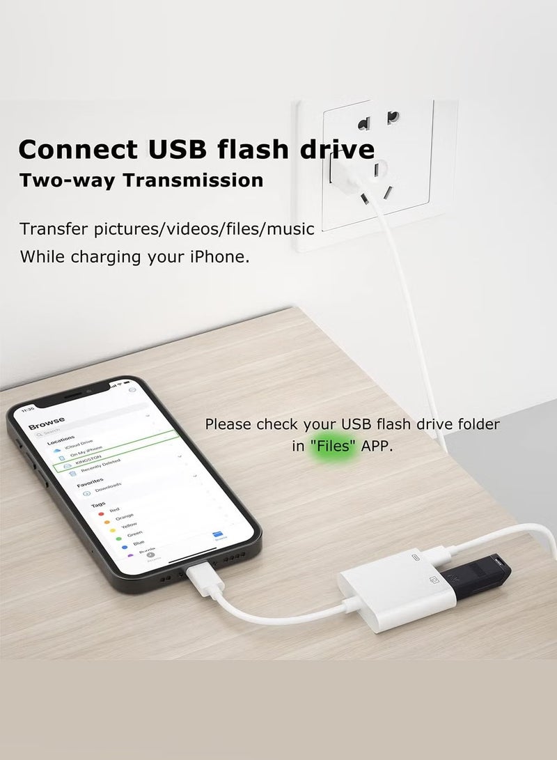 USB-C Camera Adapter for Google Pixel 9 Pro Fold – Plug and Play 3.0 OTG Adapter with Charging Port, Supports Card Reader, USB Flash Drive, Keyboard, and Mouse – White