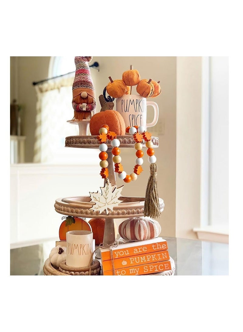 Captaintech Wood Bead Garland with Tassel 30Inch Farmhouse Natural Wall Hanging Vase Handle Tiered Tray Decor Thanksgiving Fall Harvest Party Fireplace Ornament - Image 2