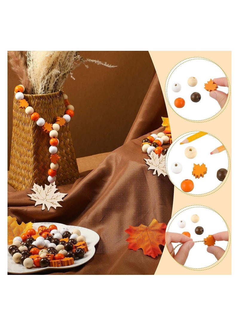Captaintech Wood Bead Garland with Tassel 30Inch Farmhouse Natural Wall Hanging Vase Handle Tiered Tray Decor Thanksgiving Fall Harvest Party Fireplace Ornament - Image 4