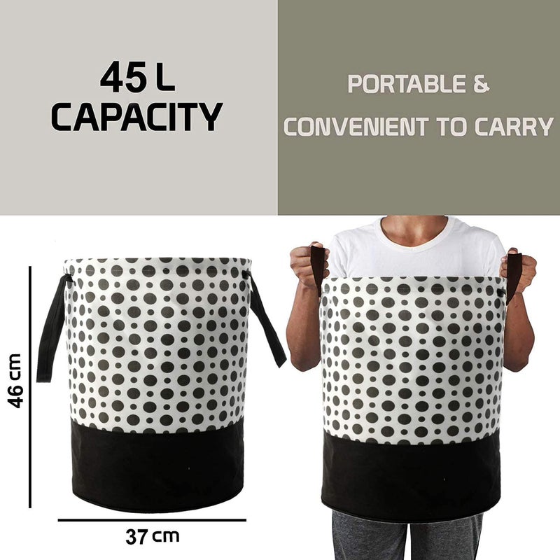 Agroha Metalic Printed Waterproof Canvas Laundry BagToy StorageLaundry Basket Organizer 45L Black WhitePack of 2 - Image 2