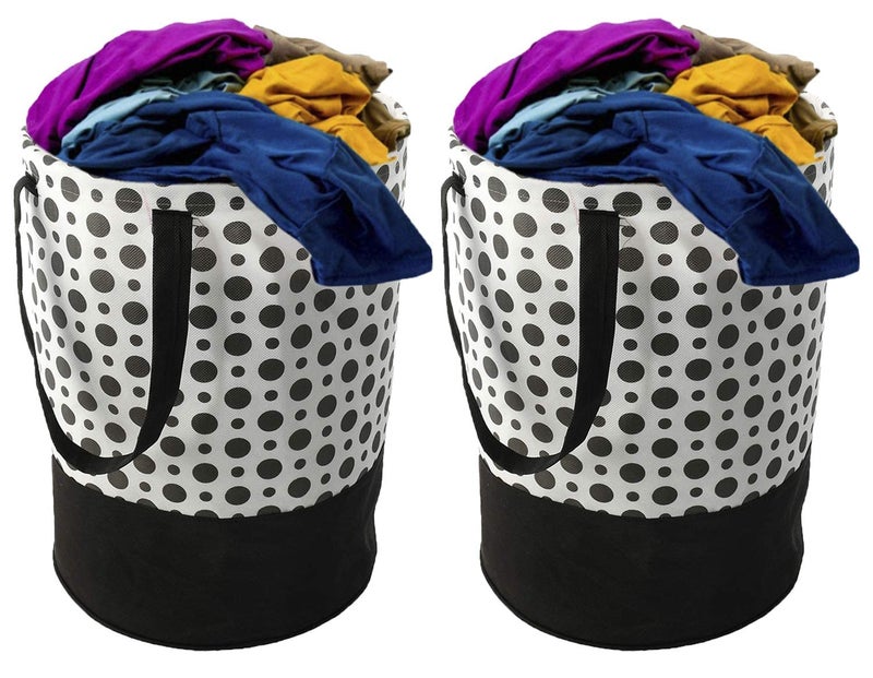 Agroha Metalic Printed Waterproof Canvas Laundry BagToy StorageLaundry Basket Organizer 45L Black WhitePack of 2 - Image 1