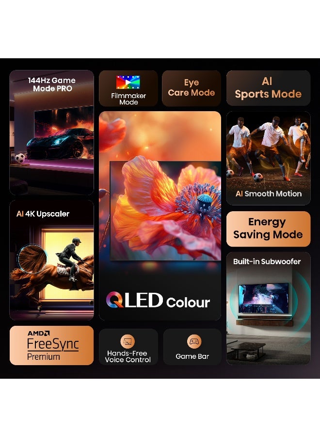هايسنس تلفاز ذكي QLED مقاس 98 بوصة بتردد 144 هرتز E7Q - لون النقاط الكمية، صورة مدعومة بالذكاء الاصطناعي، دولبي فيجن، دولبي أتموس، مشاركة إلى التلفاز، تحكم صوتي، وضع صانع الأفلام، يوتيوب، نتفليكس، ديزني+ (نسخة الإمارات 2025) - Image 3