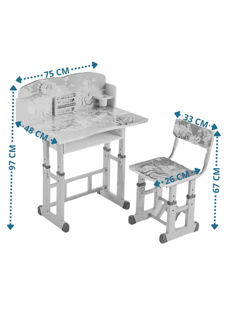 بكسل للأثاث مجموعة مكتب وكرسي دراسة للأطفال بارتفاع قابل للتعديل من بكسل الأثاث, طاولة متعددة الوظائف لطلاب المدرسة مع درج تخزين وحامل للكتب مريح للطلاب البنات والأولاد - Image 4