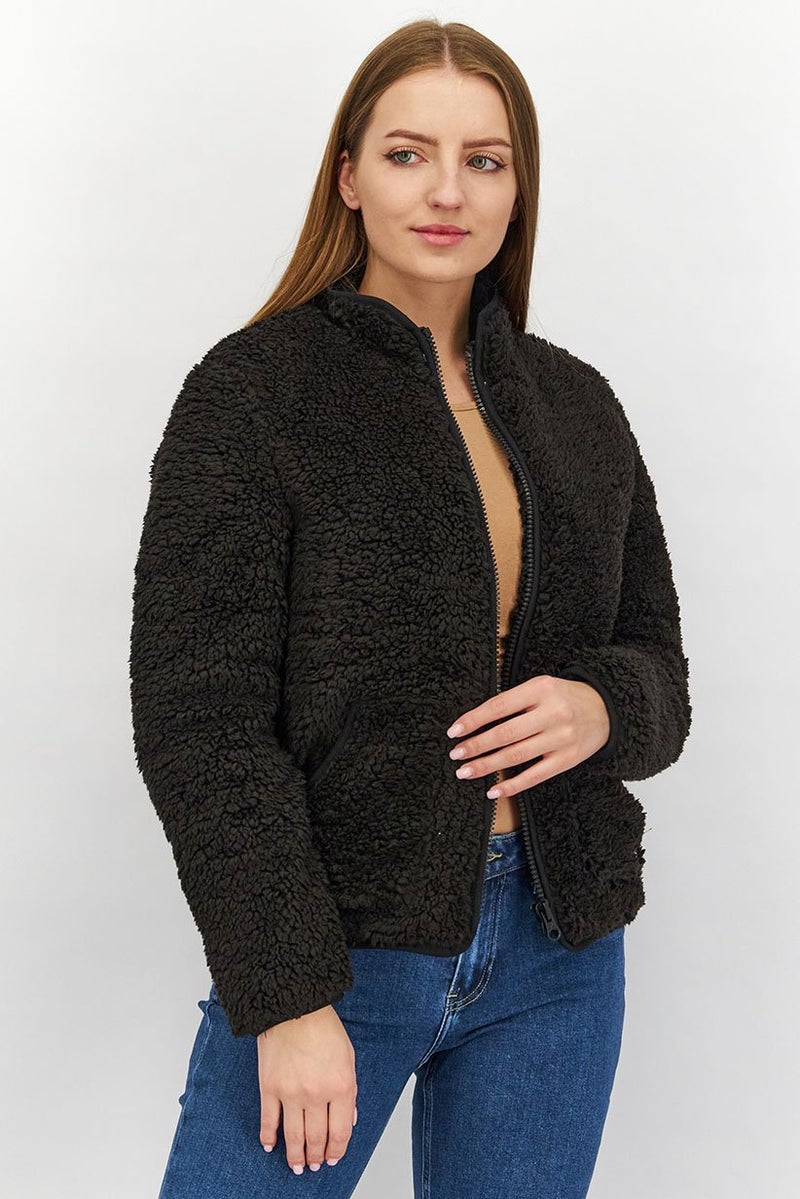 Hurley Women Faux Fur Soft Shell Jacket, Black - Image 1