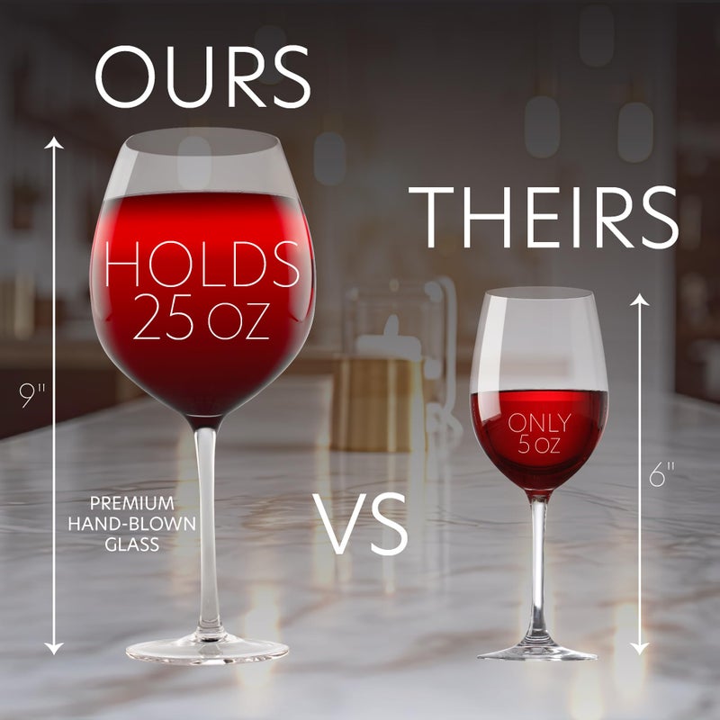 SCS Direct Oversized Giant 33.5oz Wine Glass - Holds a Full Bottle of Wine - Made of Hand-Blown Glass NOT Plastic - XL Glassware Fun for Holiday Charcuterie Boards, Christmas Parties, Weddings & Xmas Gifts - Image 2