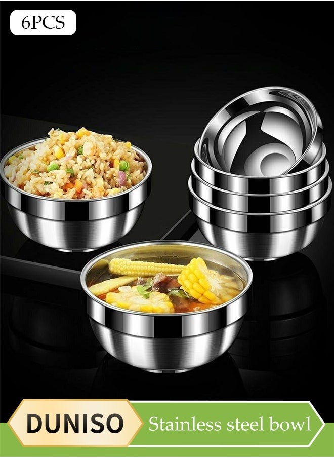 DUNISO 6-Piece Set Of 316 Antibacterial Stainless Steel Bowls, Double-Layer Thickened Insulation Bowls For Home Canteens, Instant Noodle Bowls, Soup Bowls, Children's Bowls, Anti-Scalding, Anti-Fall, Multi-Function Bowls For Home Kitchen Cooking, Stackable, Suitable For Dishwashers  - Image 1