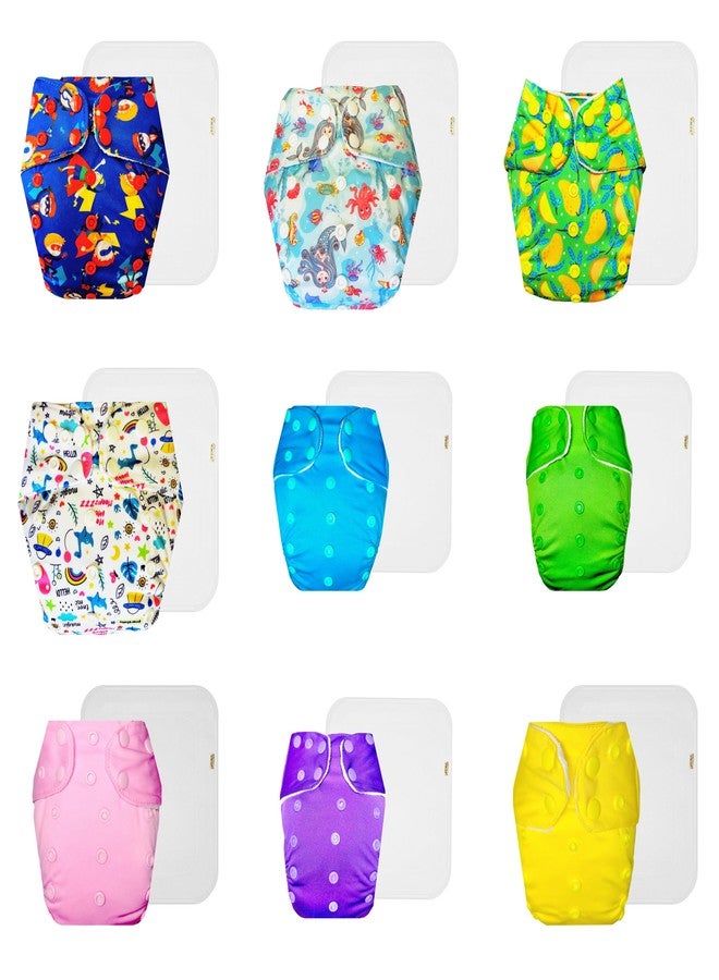 Dumbledo Premium Cloth Diaper with Cotton Insert (Pack of 9) | Hypoallergenic | 6-Layer Absorbent Pad | Travel Friendly | Perfect for Indian Summers | 3 Months - 3 Years | Unisex Baby - Image 1