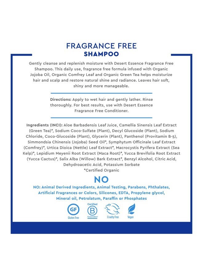Desert Essence Organic Fragrance Free Shampoo - 8 fl oz - 2 Pack - Pure, Unscented - w/Aloe Vera, Jojoba Oil, Pro-Vitamin B5 - Calms, Soothes Sensitive Scalp - Nourishing, Revitalizing - No Parabens  - Image 3