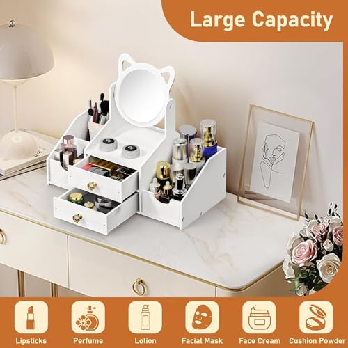FunBlast Makeup Desk Organizer with Mirror – DIY Cosmetic Storage Box for Vanity Countertop & Dressing Table, Nail Polish, Lipstick, Brushes, Beauty Product Storage Container for Women & Girls - Image 5